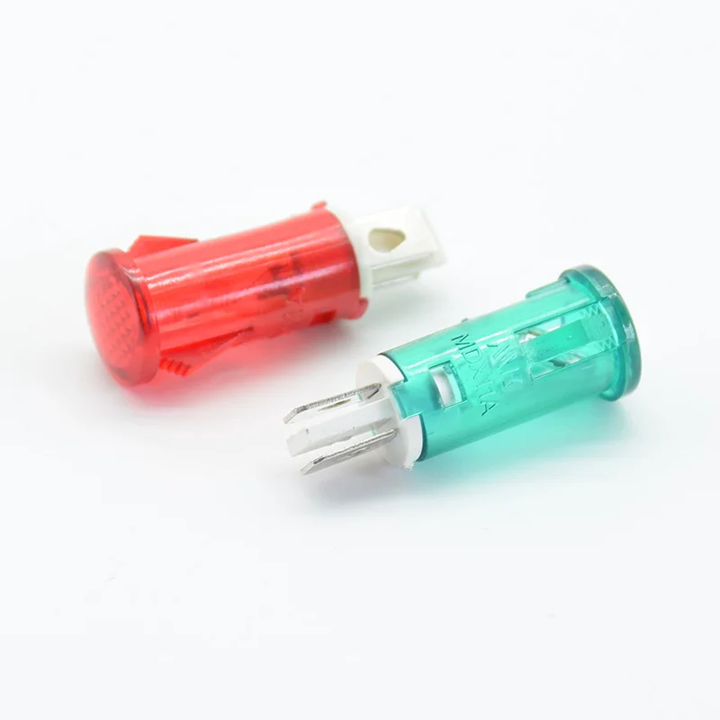 10Pcs Signal Lamp Panel Mounting Neon Indicator Red Green Yellow Lights 220V  12V/24VDC 10mm MDX-11A Pilot Guiding