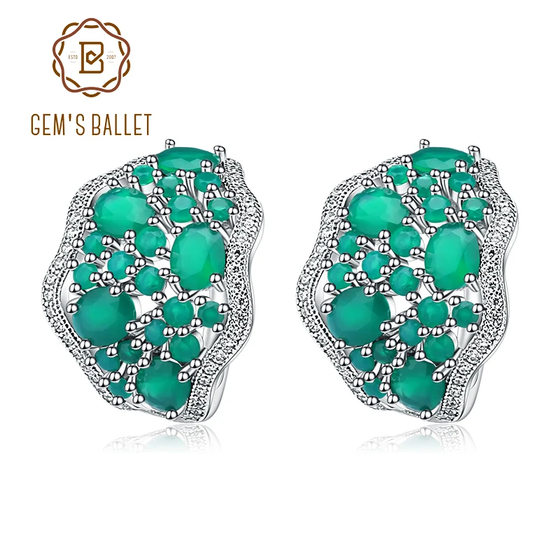 

Gem's Ballet 9.54Ct Natural Green Agate Vintage Earrings 925 Sterling Silver Gemstone Stud Earrings For Women Fine Jewelry