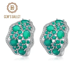 Gem's Ballet 9.54Ct Natural Green Agate Vintage Earrings 925 Sterling Silver Gemstone Stud Earrings For Women Fine Jewelry