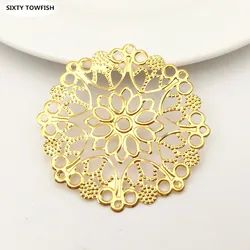 20 Pieces/lot 35/48mm 3 Colors Metal Filigree Circle Flower Slice Charms base Setting Jewelry DIY Components Findings