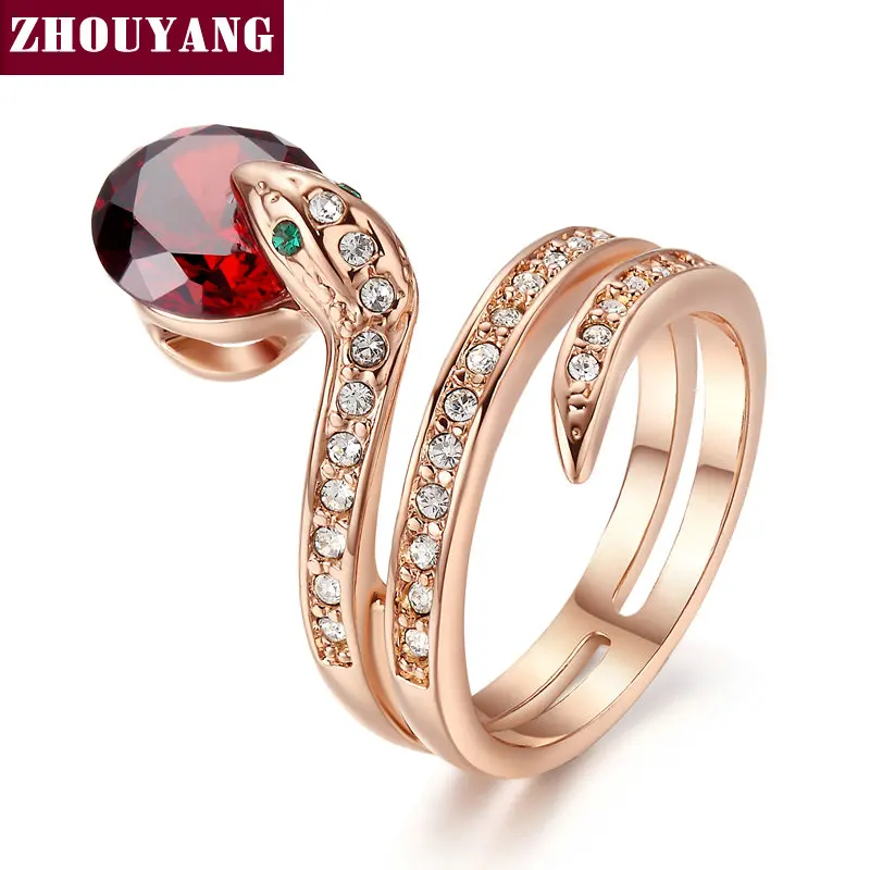 ZHOUYANG Top Quality ZYR150 Snake Show Bead Ring Rose Gold Color Austrian Crystals Full Sizes