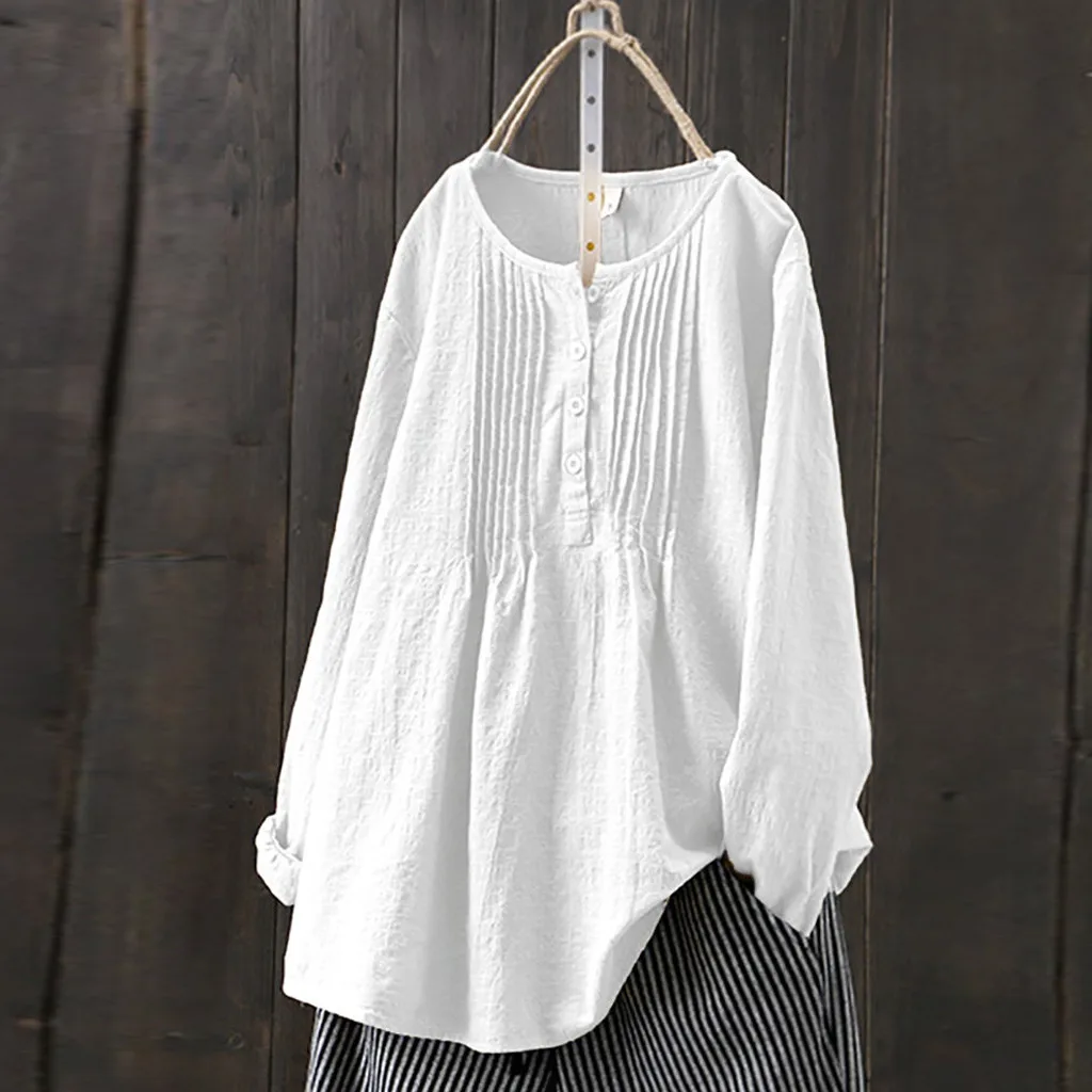 Linen blouse spring women tops long sleeve button shirts soild color loose top and blouse women clothes