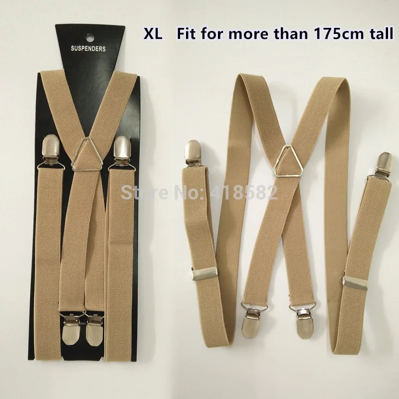 BD002-Light Khaki Tan Kawat Gigi 4 Klip Pria Wanita 4 Ukuran untuk Anak Laki-laki dan Perempuan dan X-Kembali suspender