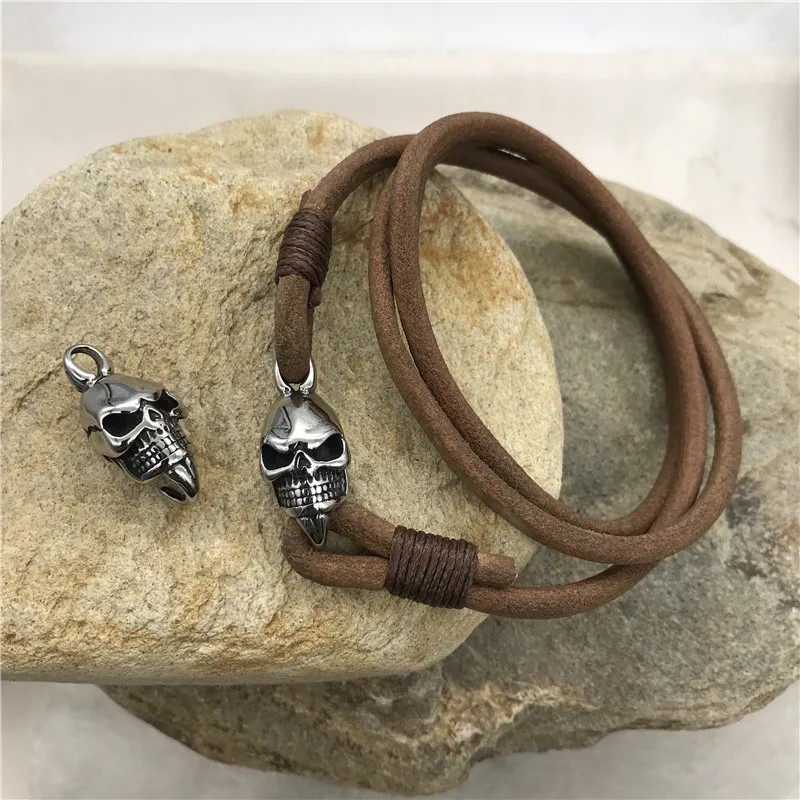 316l Stainless Steel Skull Buckle Charm Jewelry Findings Fit DIY Leather Bracelet Making Pendant Clasp Connectors