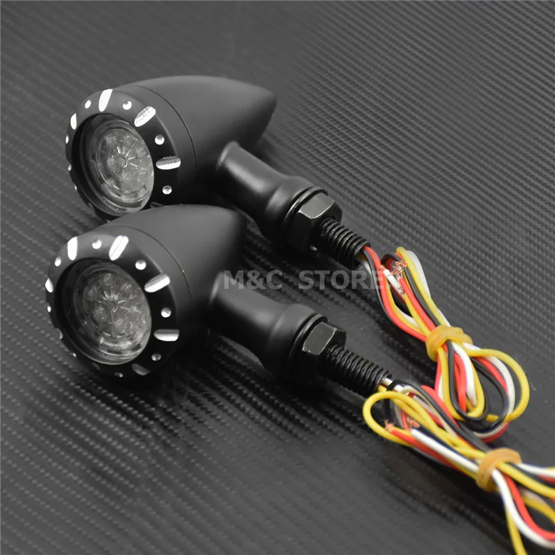 Motorcycle Black/Chrome Retro Bullet LED Turn Signal Light Brake Lamp Running Blink Light For Harley Chopper Cruiser Bobber Cafe