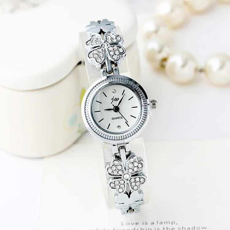 JW Casual Flower Quartz Watch Women Stainless Steel Rhinestone Lady Luxury Brand Bracelet Watch Sweet Golden Relogio Feminino