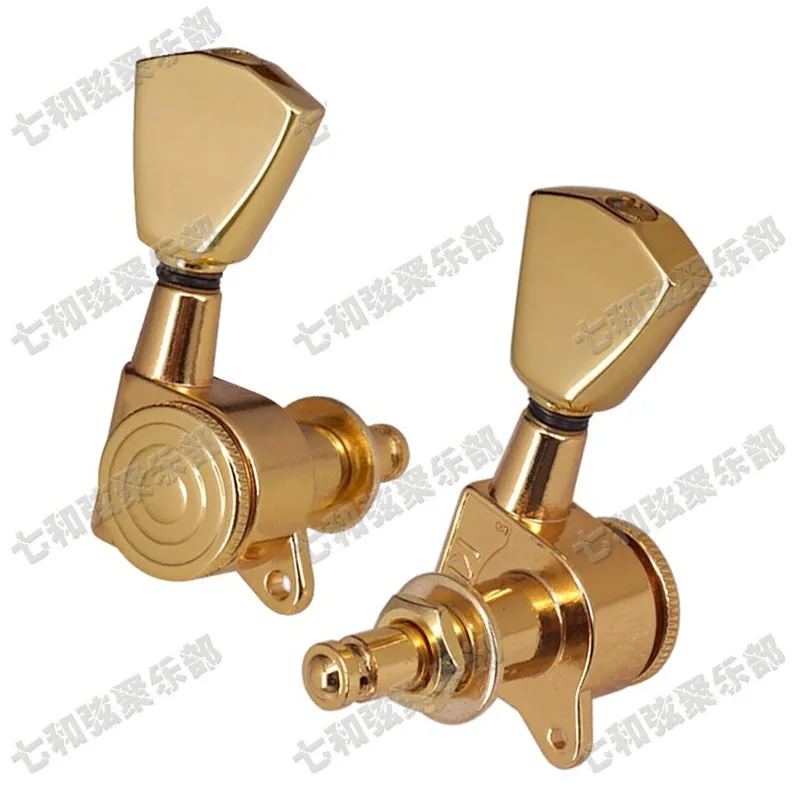 Ein Set mit 6 Stück goldfarbenen, verriegelbaren Gitarren-Stimmwirbeln, Stimmmechaniken für akustische und elektrische Gitarren, Zubehörteile. – Detail 2