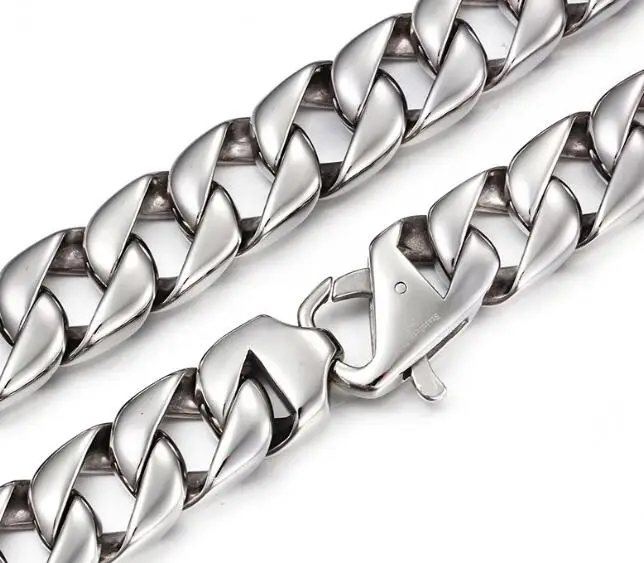 XMAS Gifts for Men's  Bling 316L Stainless Steel Casting Biker Curb Cuban Necklace Chain Thick 15mm 24 inch