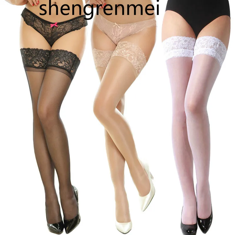 Shengrenmei 2019 New Sexy Women's Non-slip Elastic Silk Stocking Thigh High Ladies Long Stockings Top Lace Pattern Random