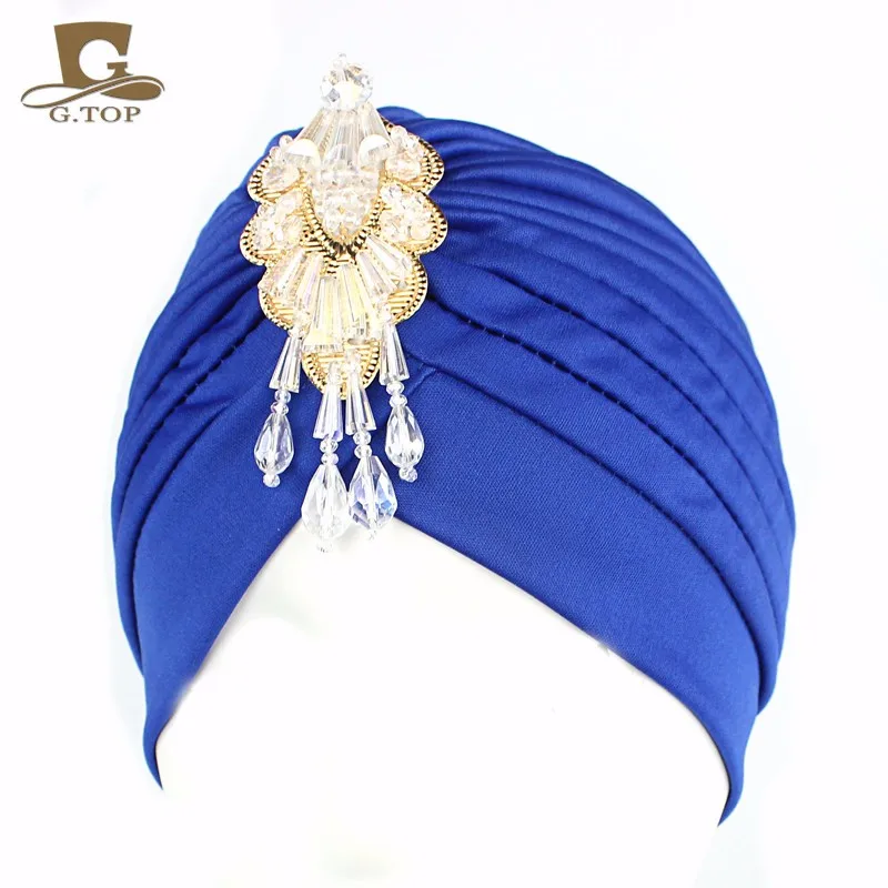 NEW Luxury Divas turban Head wrap hat with beaded pendant Women Islamic Inner Hijab Caps Arab wrap Head femme musulman turbante