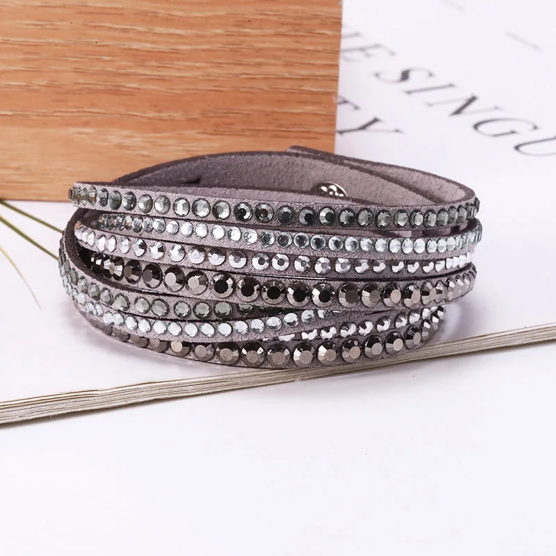 HOCOLE Vintage Leather Wrap Multilayer Bracelets For Women Fashion Crystal Rhinestone Bracelet Female Party Gift Charm Jewelry