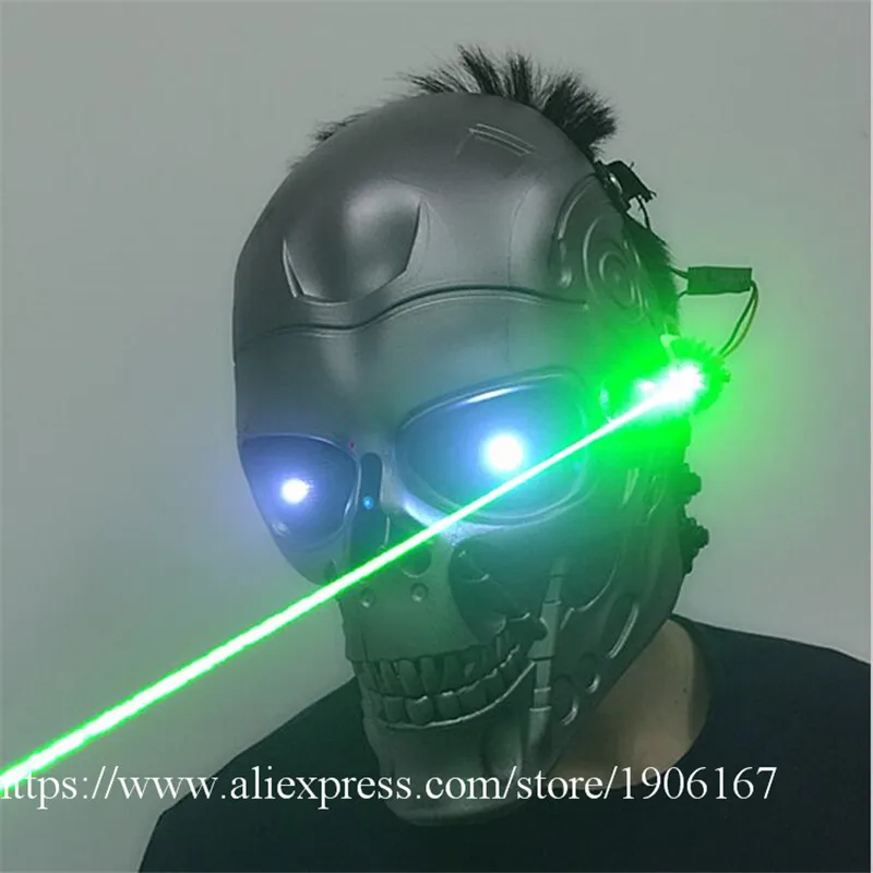 New Led Luminous Green Laserman Halloween Ghosts Mask Illuminate Stage Performance Headwear Green Laser Party Masquerade Masks