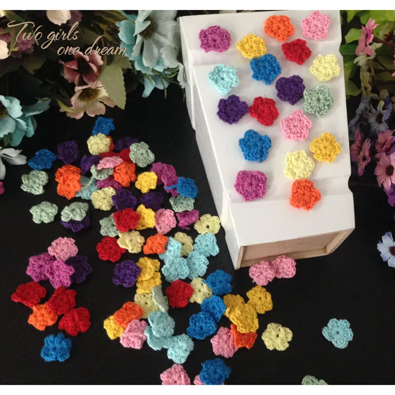 100pic Colorful Cotton Crochet Flowers Applique Clothes Appeal DIY Pad Accessory Handmade Knitted Clothing Patch Girl's Headwear