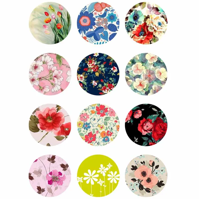 10mm 14mm 16mm 12mm 20mm 25mm 362 12pcs/lot Flower Glass Cabochons Jewelry Findings 18mm Snap Button Charm Bracelet