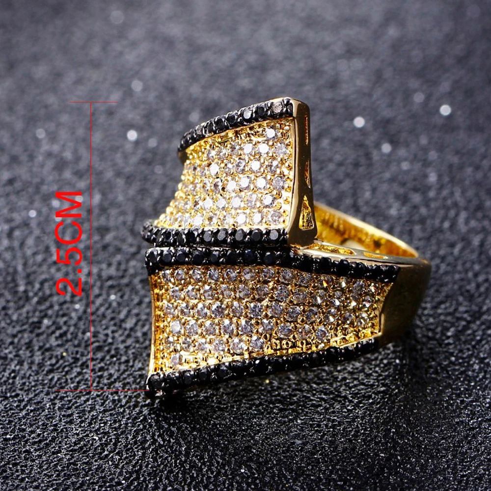 Party jewelry supplies ring fashion jewellery High quality designer Black cz Gold color rings for women wholesale a lot china