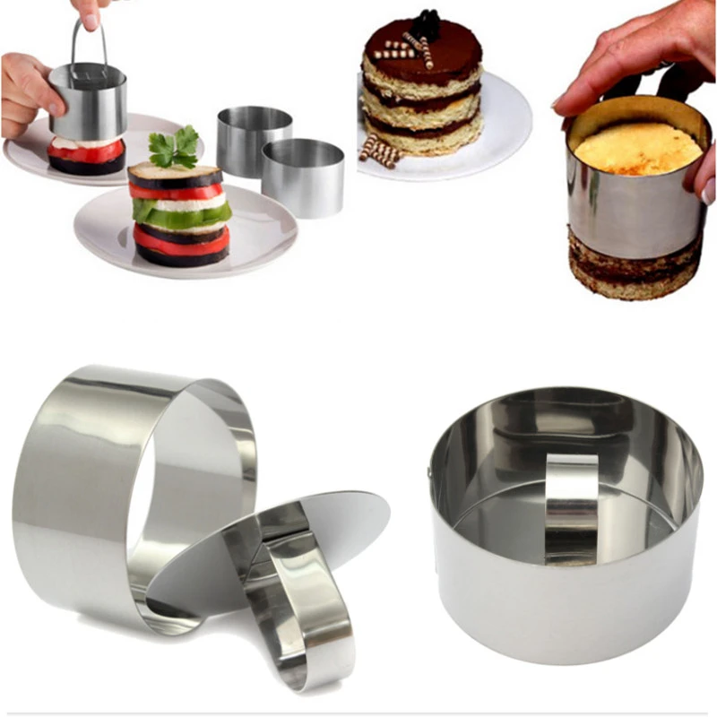 DIY Fondant Mousse Cake Mold Stainless Steel Decorating Tools Round Silver Ring Slicer Cutter Hand Push Baking Cooking Tool