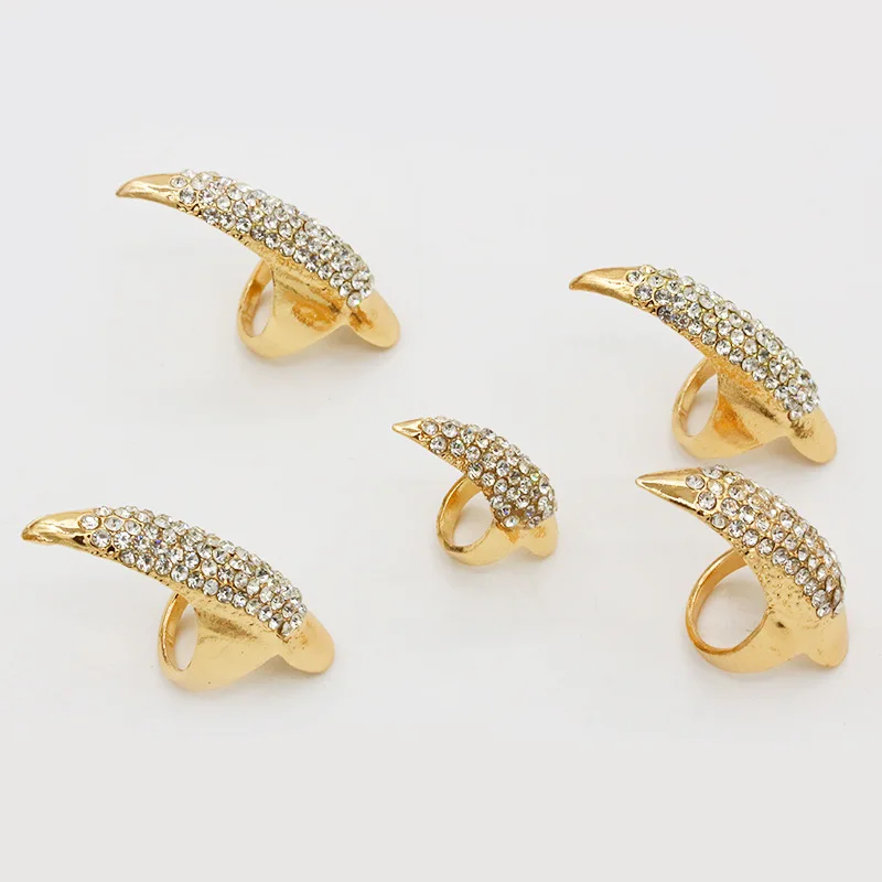 Full White & Black Crystal Cat Eagle Claw  Fingers Rings for Women Men Golden Black Metallic Nails Ring