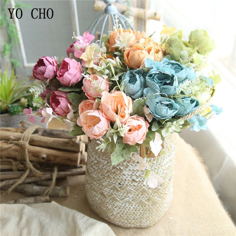 

YO CHO Wedding Bouquet Bridal Bridesmaid Silk Peony Rose Pink Artificial Flowers DIY Bouquet Home Party Decor Flower Arrangement