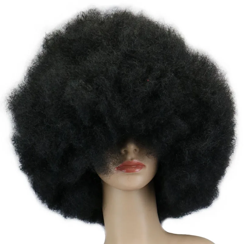 QQXCAIW Short Culry Cosplay Party Wig Red Green Puprle Pink Black Blue White Brown Yellow Blonde Dance Afro Wigs Synthetic