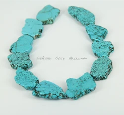 Large Howlite Slice Beads,Sky Blue Drilled Slab Freeform Pendants DIY Necklace Jewelry,20-28x26-38mm