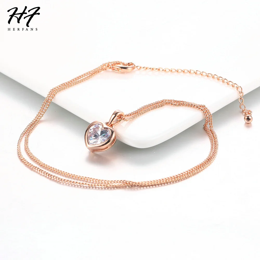 Romantic Heart Pure Pendant Necklaces for Women Rose Gold Color Rhinestones Wedding Jewelry For Women Xmas Gift N130