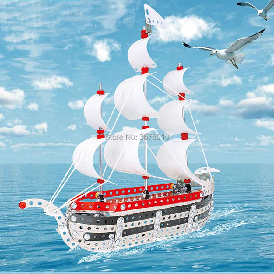 DIY 3D Puzzle Assembly Metal Jigsaw Sailing Ship Model Kits Toy Boat to Assemble. Puzzles Set Educational Gift toys for Kids