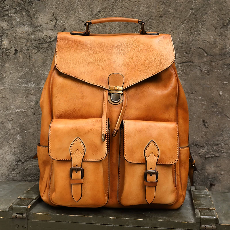 

Travel Bag Men's Backpack Luxury Mens Cow Leather backpack Large Capacity Retro Shoulder Bag Military Style