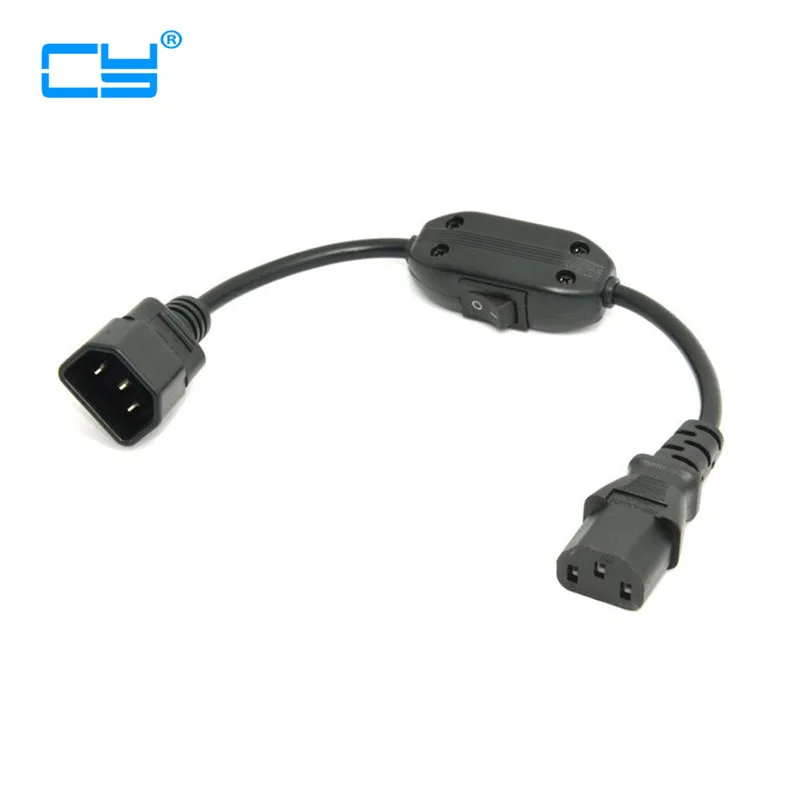 Cable de extensión IEC 320 de 30cm, C14 a C13 macho a hembra, con interruptor