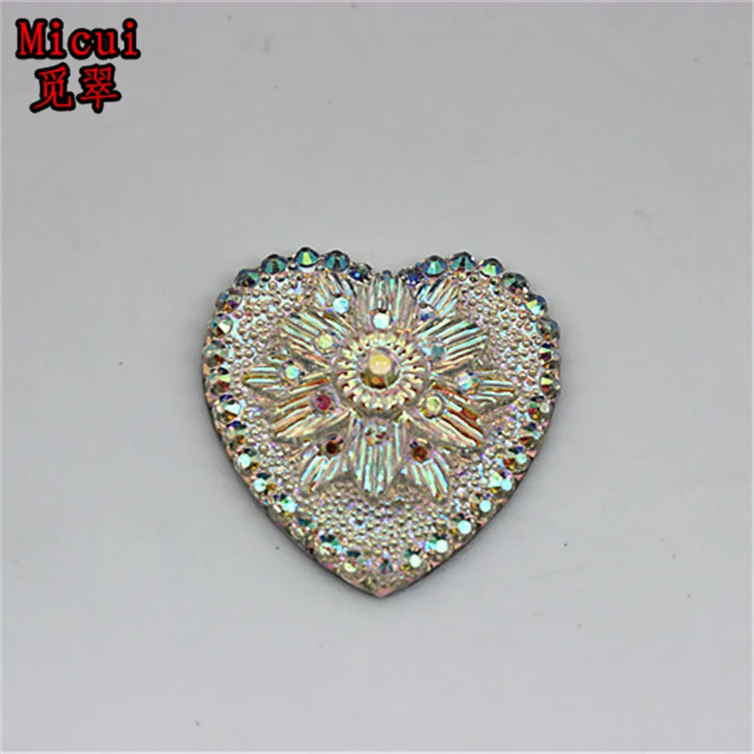 Micui-diamantes de imitación con forma de corazón para decoración de ropa, gemas de resina AB de cristal, 8 piezas, 29mm, botón para vestido, manualidades, MC503