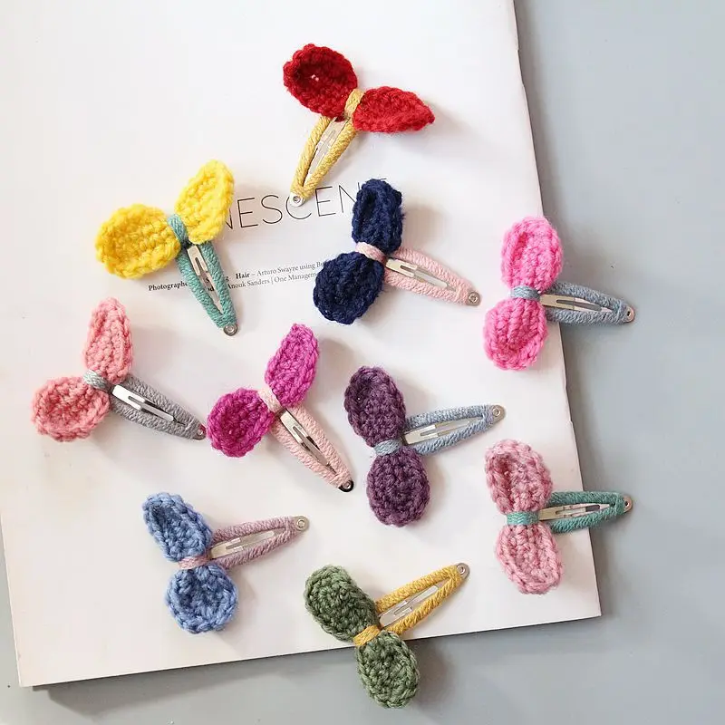 Boutique ins 20pcs Fashion Cute Crochet Hair Bow Barrettes Hairpins Sollid Mini Bowtie Snap Clips Headwear Hair Accessories