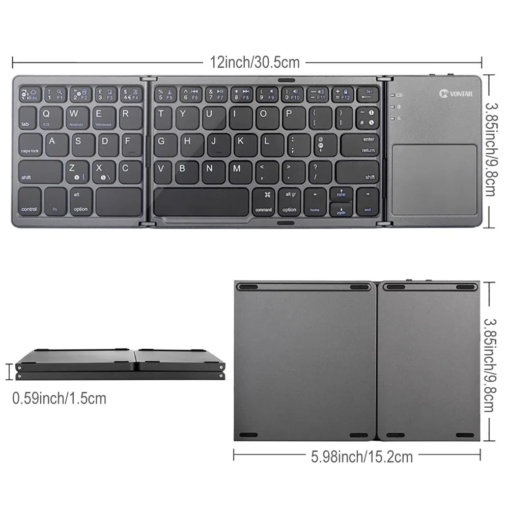 Portable Folding  Wireless Keyboard Russian Rechargeable Foldable Touchpad Keypad for IOS Android Windows Support Bluetooth