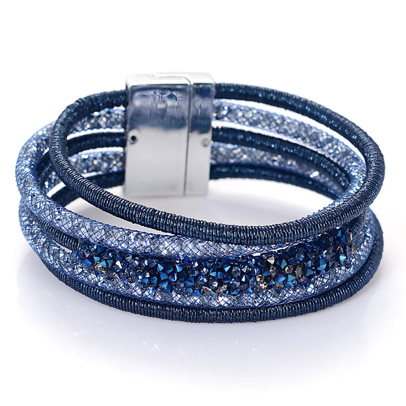 Miasol Fashion Unique Designed Multilayer Strands Crystal Charm Magnetic Bracelet Bangle For Women Gifts B1966