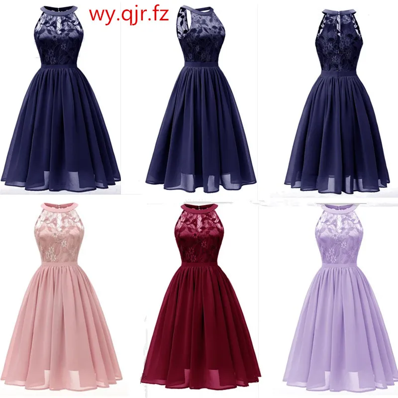 CD1645Z # Chiffon Halter Hals Lace Roze wijn rood donker blauw groen Violet Avondjurken korte party prom jurk meisje groothandel