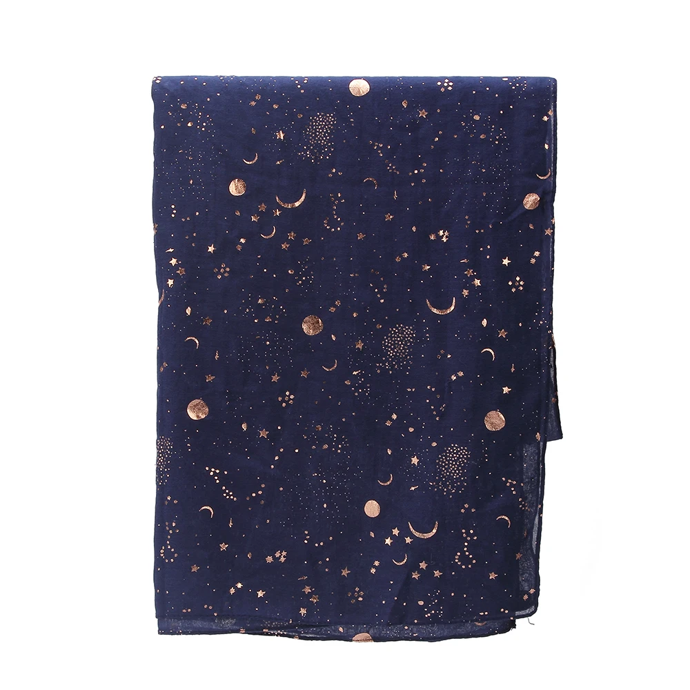 Winfox 2019 di Nuovo Modo Navy Star Luna Lamina D\'oro Glitter Sciarpa Foulard Sciarpa Dello Scialle del Hijab Molla Delle Signore Delle Donne Sciarpe