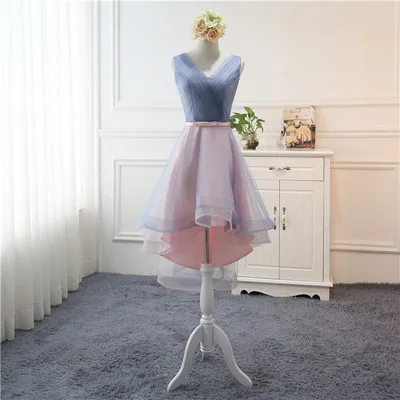 Beauty-Emily Tulle Pink Bridesmaid Dresses 2020 Short V-neck Lace Wedding Party Gown Formal Dress  Robe De Soiree