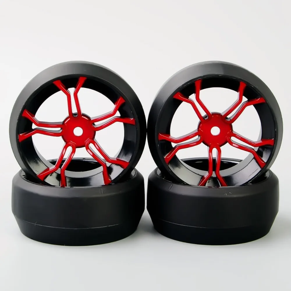 4Pcs/Set 1/10 Scale 12mm Hex Rubber Rally Accessories Hard Tires & Drift Wheel 6mm Offset Parts For HSP HPI RC 1:10 Drift Car