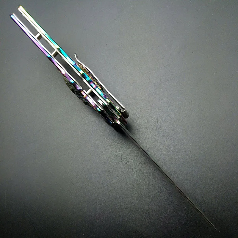 High Quality Exquisite Rainbow Titanium Spider Patter Practice Knife Floding Blade Knifes with Box Gift Colorful Training Tools