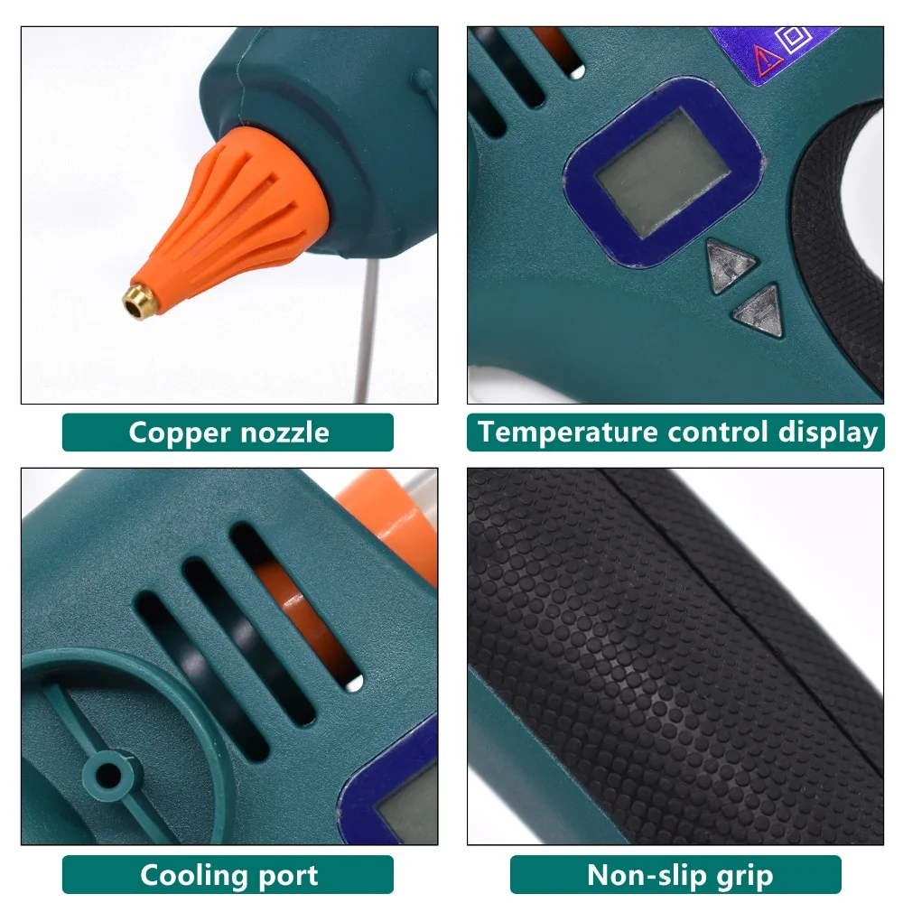 Pistola de pegamento de fusión en caliente, termostato de fabricación Industrial de alta potencia, temperatura ajustable, pantalla Digital, uso, barra de pegamento de 11mm, 500W