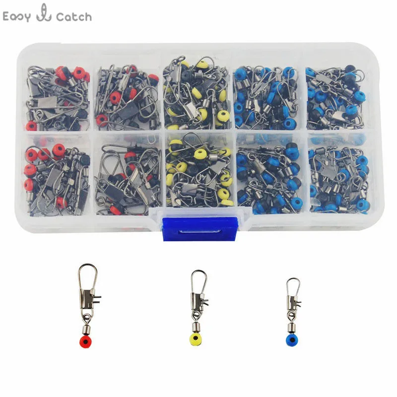 150pcs Small Style Plastic Head Fishing Swivel With Interlock Snap Space Bean Saltwater Fishing Swivel Connector Set With Box