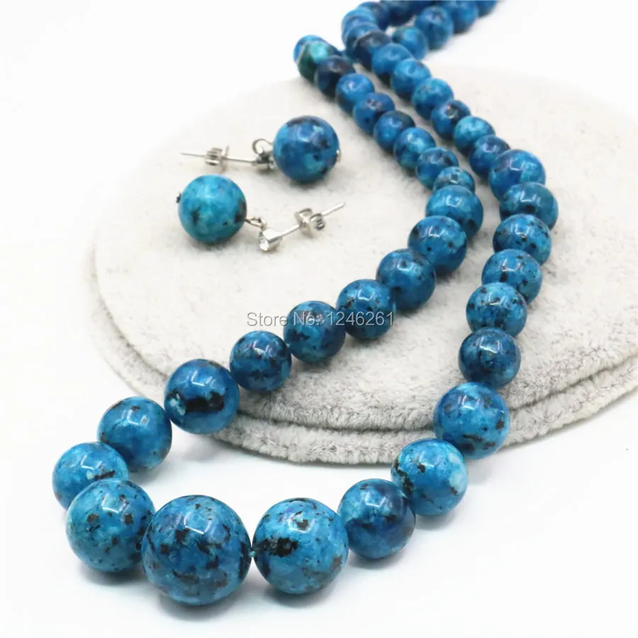 6-14mm Natural Ornaments Blue Epidote Beads Lucky Stones Necklace Chain Earrings Earbob Sets Women Gifts DIY Jewelry Accessories