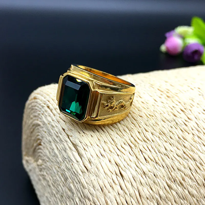 

Fashion Retro Stainless Steel Rings for Men Green Rhinestone Women