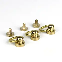 10Pcs Solid Brass Ball Post Studs Rivet with D ring Screwback Round Head Nails Spots Spikes Leather Craft DIY Accessories