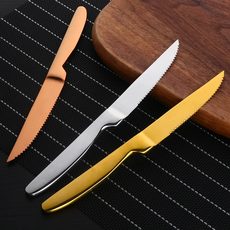 4PCS Stainless Steel Rainbow Steak Knife Sharp Table Knives Set Restaurant Cutlery Dinner Knife Gold Steak Knives Dinnerware Set