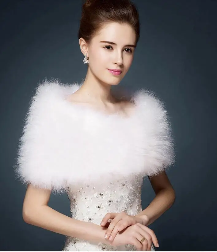 Bruiloft Bont Cape Luxe Struisvogelveren Kameel Bont Boleros Bruiloft Bruid Wit Ivoor Shrug Bridal Party Sjaals Bolero S124