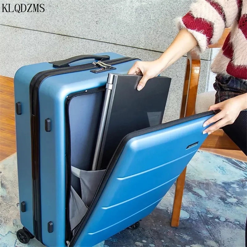 KLQDZMS-Valise à roulettes pour hommes et femmes, sac pour ordinateur portable ouvert à l'avant, ABS + PC, valise à roulettes, bagages roulants, haute qualité, 20 ", 24"