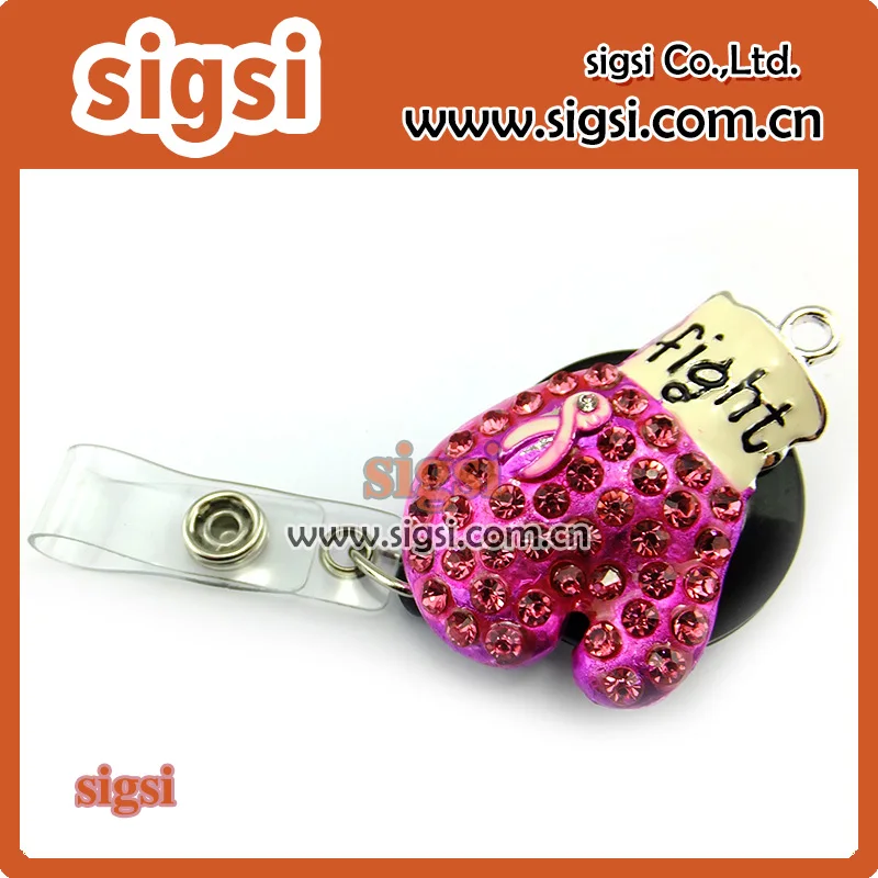 

Wholesale Fight Pink Crystal Breast Bancer Ribbon Nurse Retractable Reel Glove ID Badge Holder