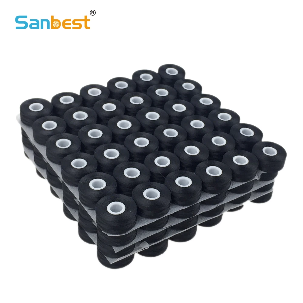 

Sanbest Prewound Bobbins Thread 70D/2 High Tenacity Polyester & 75D/2 Sideless Size L 144pcs Per Box White / Black Threads