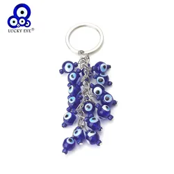 Lucky Eye Blue Beads keychain Round Bead Tassel Evil Eye keychains For Woman Man Jewelry Car Key Chain SE105