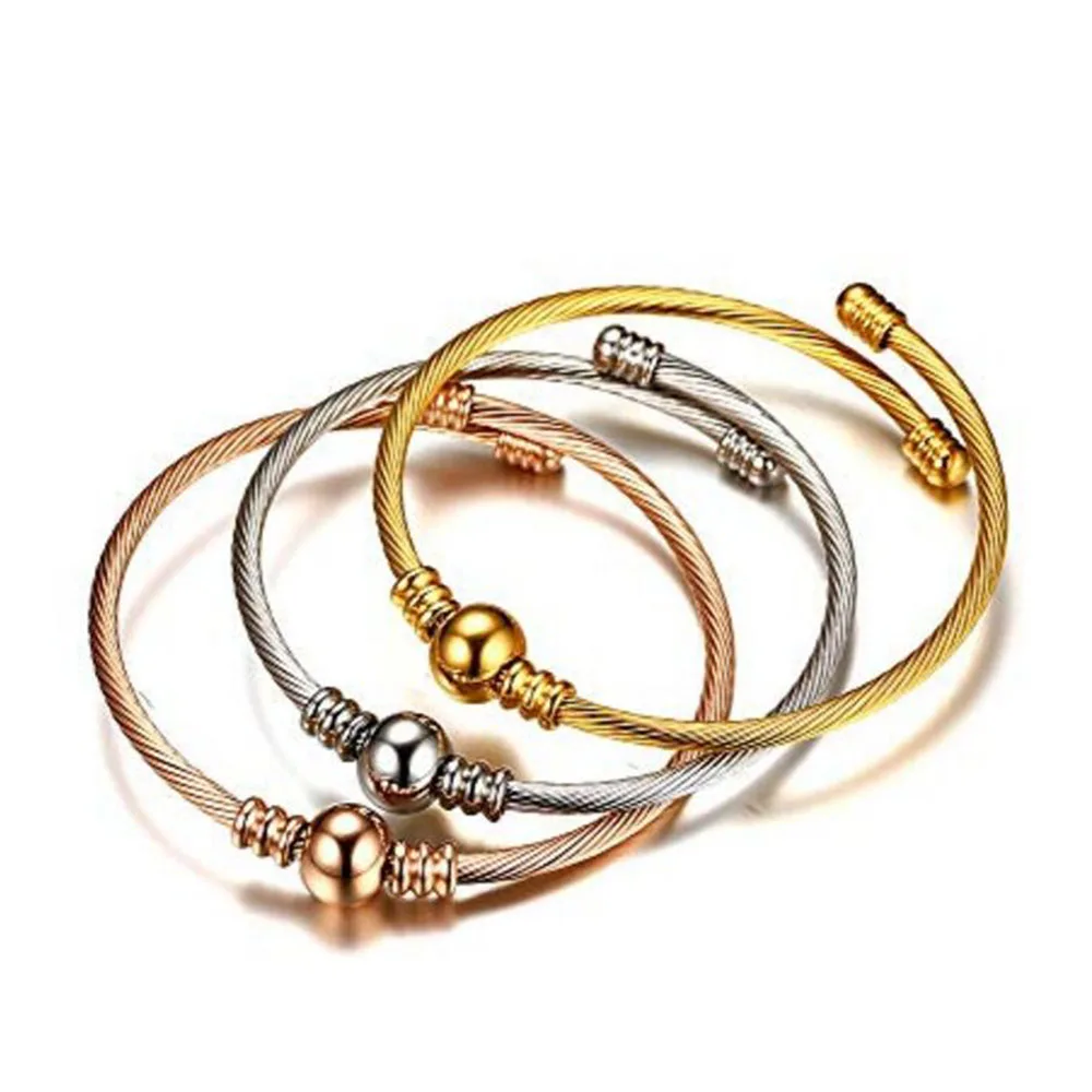 Adjustable Cable Mesh Bangles With Metal Bead Fashion Stainless Steel Jewelry Bracelets & Bangles For Women