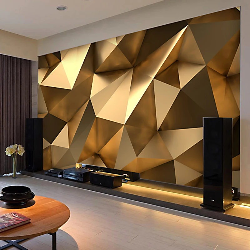 Modern Creative Mural Wallpaper 3D Stereo Golden Geometry Art Wall Cloth Living Room TV Sofa Backdrop Home Decor Papel De Parede